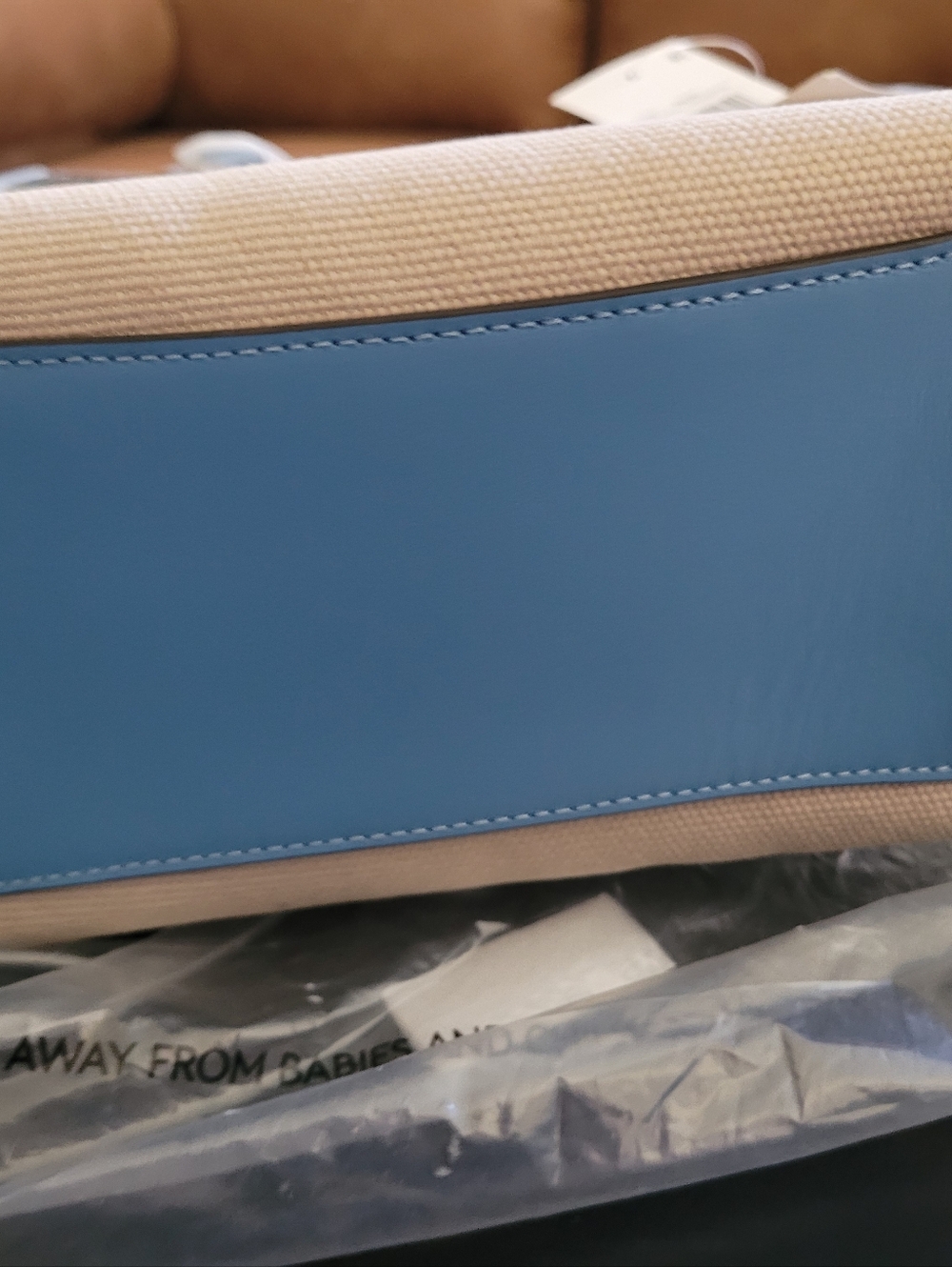 Brand New Coach Canvas Tote in Beige and Blue with Leather Trim. - Picture 5 of 7